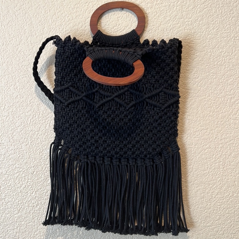 Danielle Nicole Fringe Hippie Boho Crochet Satchel - image 6
